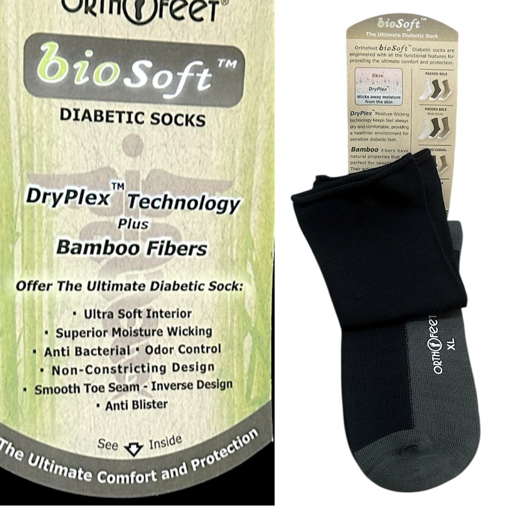 New Orthofeet BioSoft Diabetic Socks XL B3050 Black Gray Black Diabetic Socks
